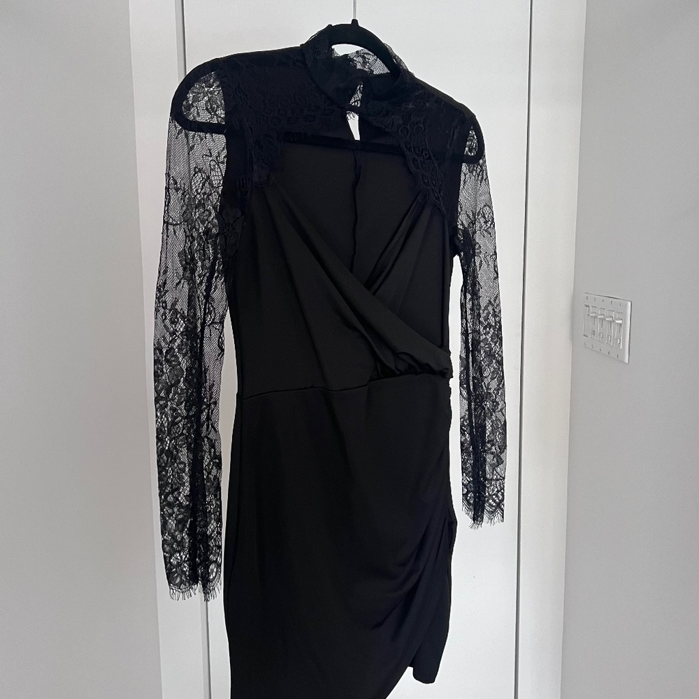 CIDER Collar Lace Black Dress